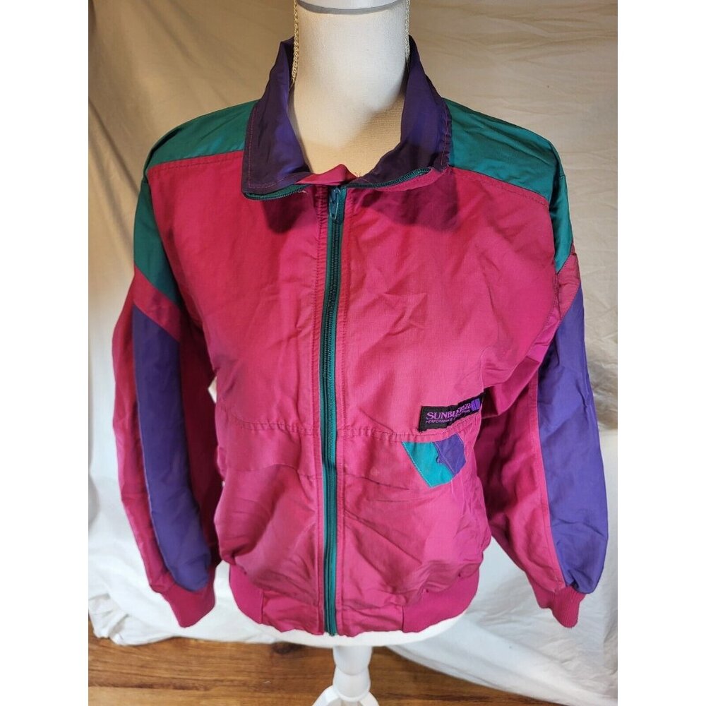 Vintage Hot Pink Sunbuster Color Block Lightweight Jacket Size S